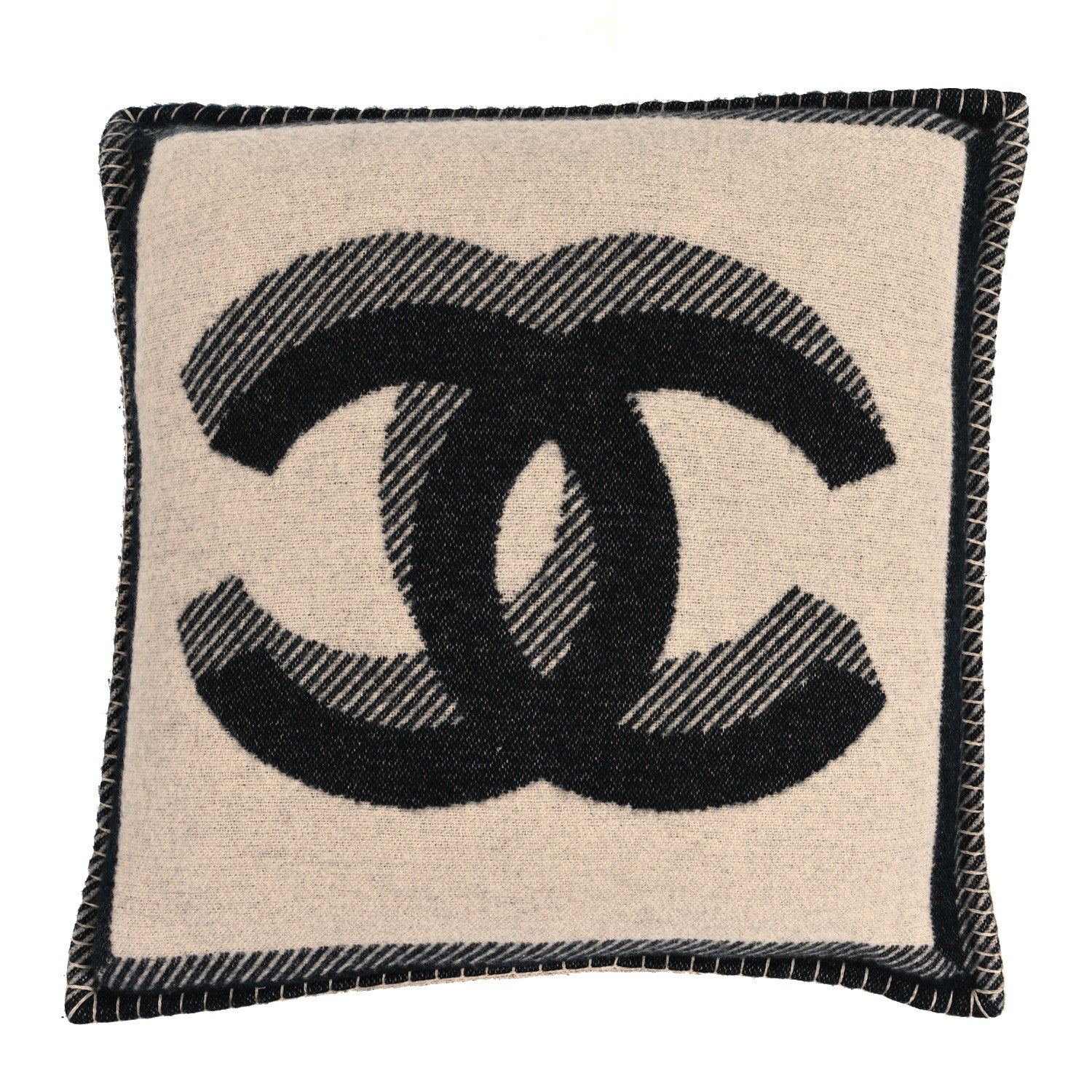 Chanel Merino Wool Cashmere CC Pillow Beige Black 1 of 3