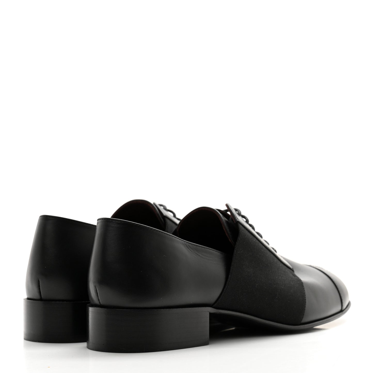 Calfskin Elastic Lace Up Cap Toe CC Loafers 40 Black