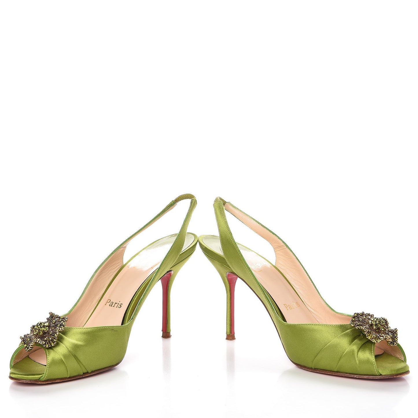 Satin Fiorellino Peep Toe Slingback 37.5 Green