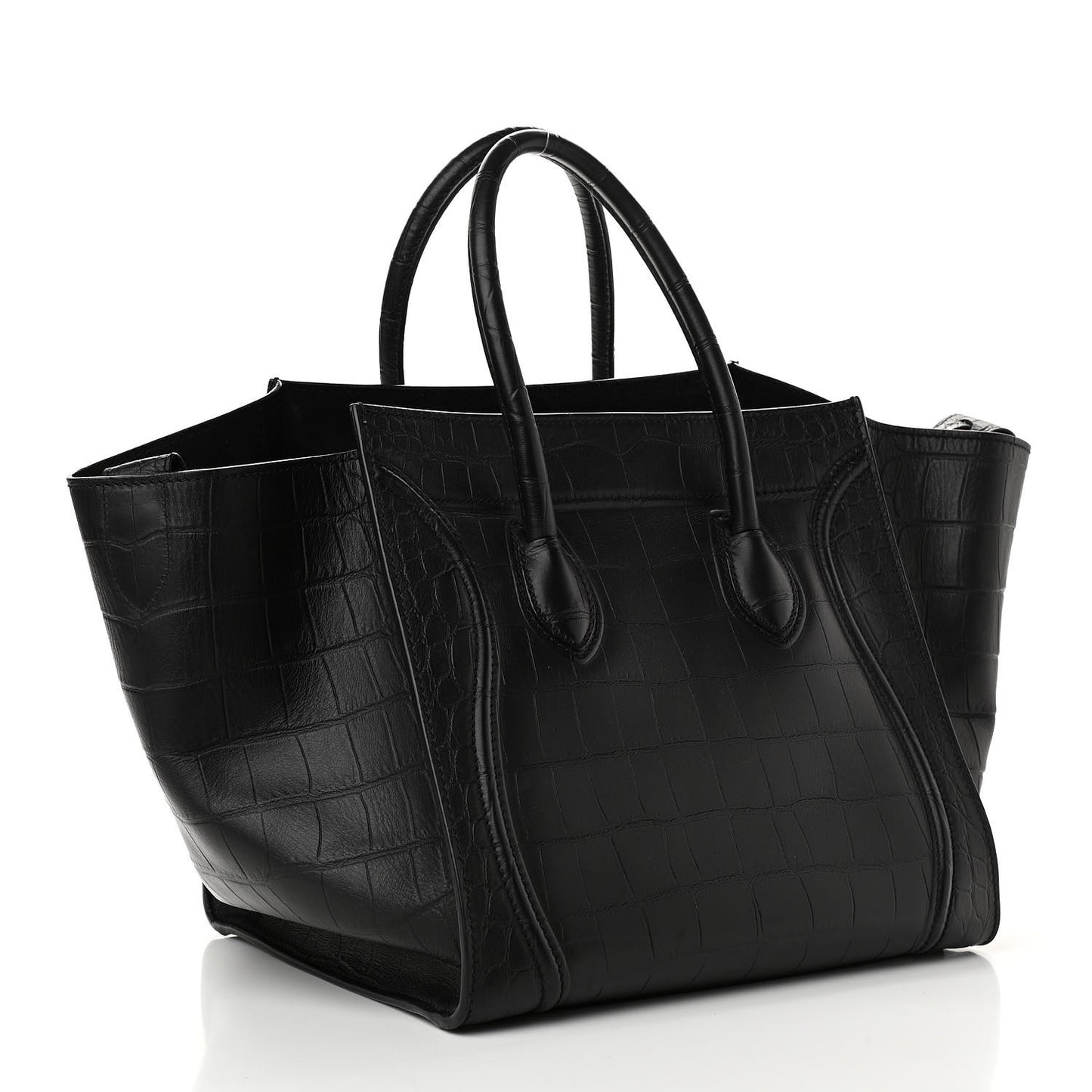 Calfskin Crocodile Embossed Medium Phantom Luggage Black