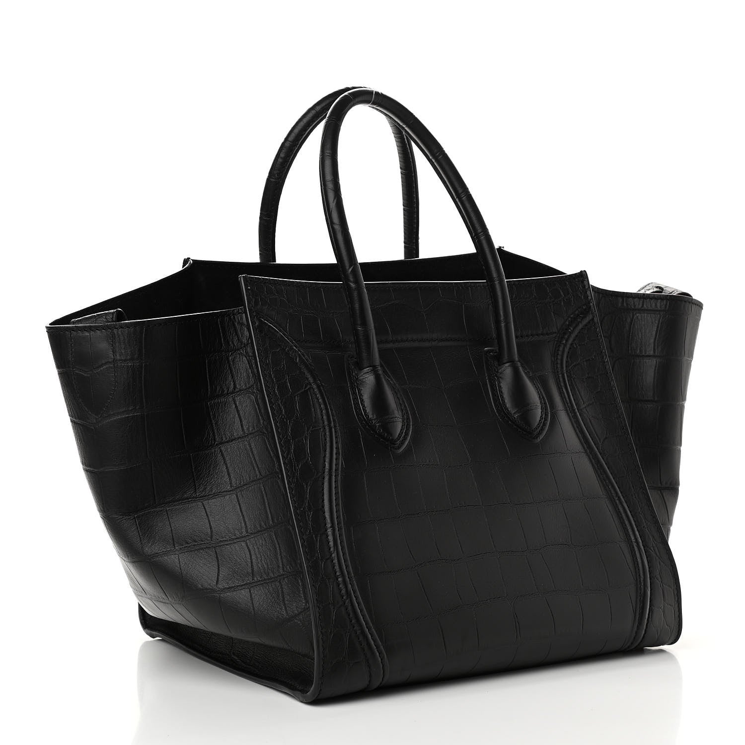 Celine Calfskin Crocodile Embossed Medium Phantom Luggage Black 3 of 10