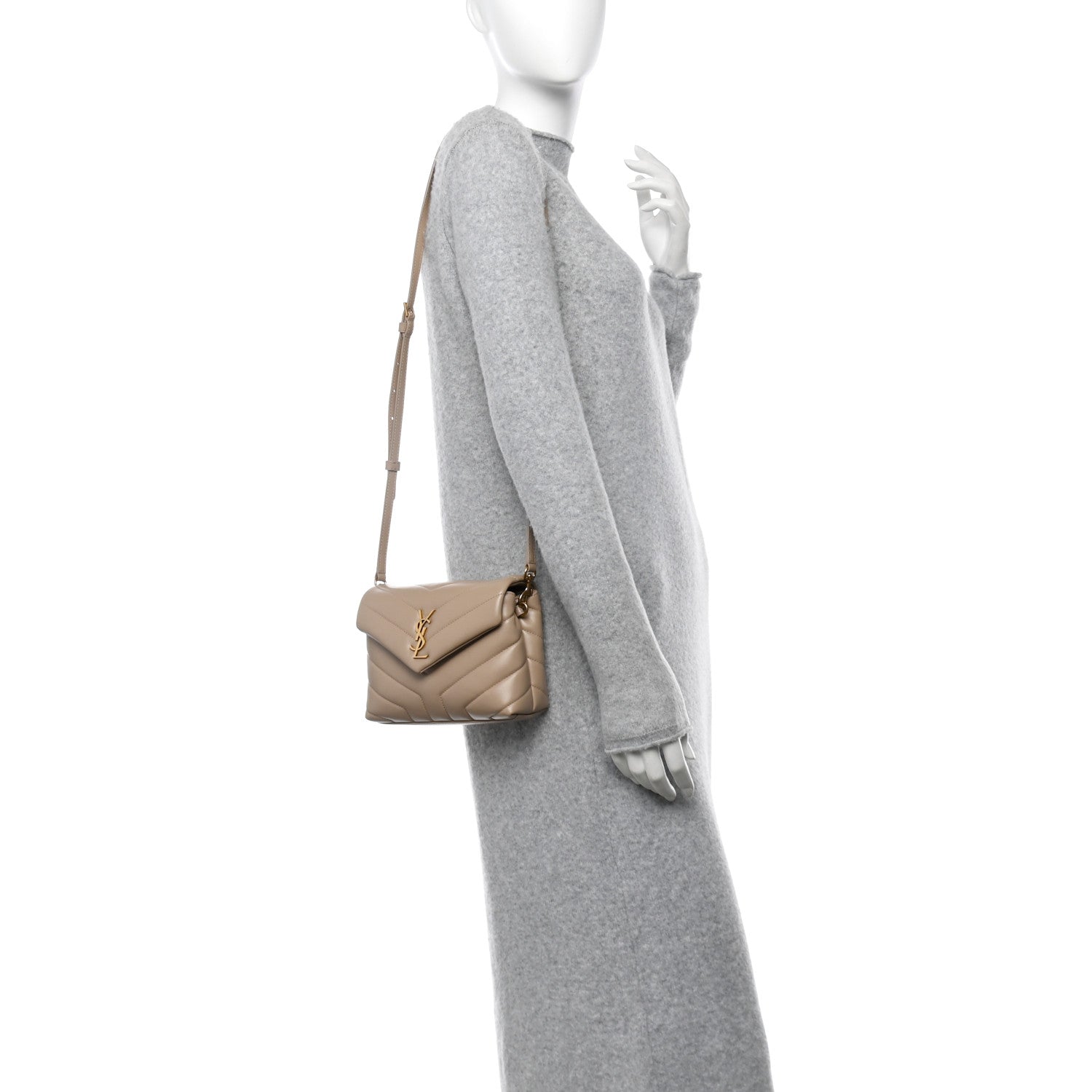 Saint Laurent Calfskin Y Quilted Monogram Toy Loulou Crossbody Bag Dark Beige 2 of 12