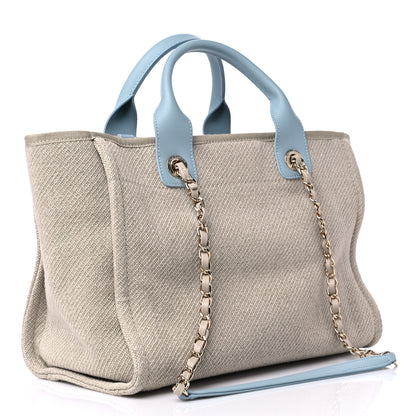 Chanel Mixed Fibers Calfskin Small Deauville Tote Grey Light Blue 4 of 13