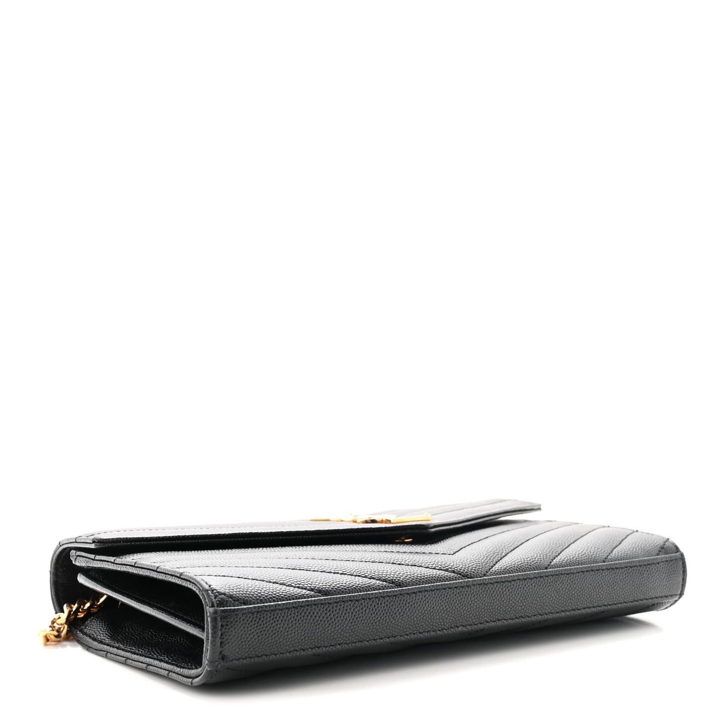 Grain De Poudre Matelasse Chevron Monogram Chain Wallet Black