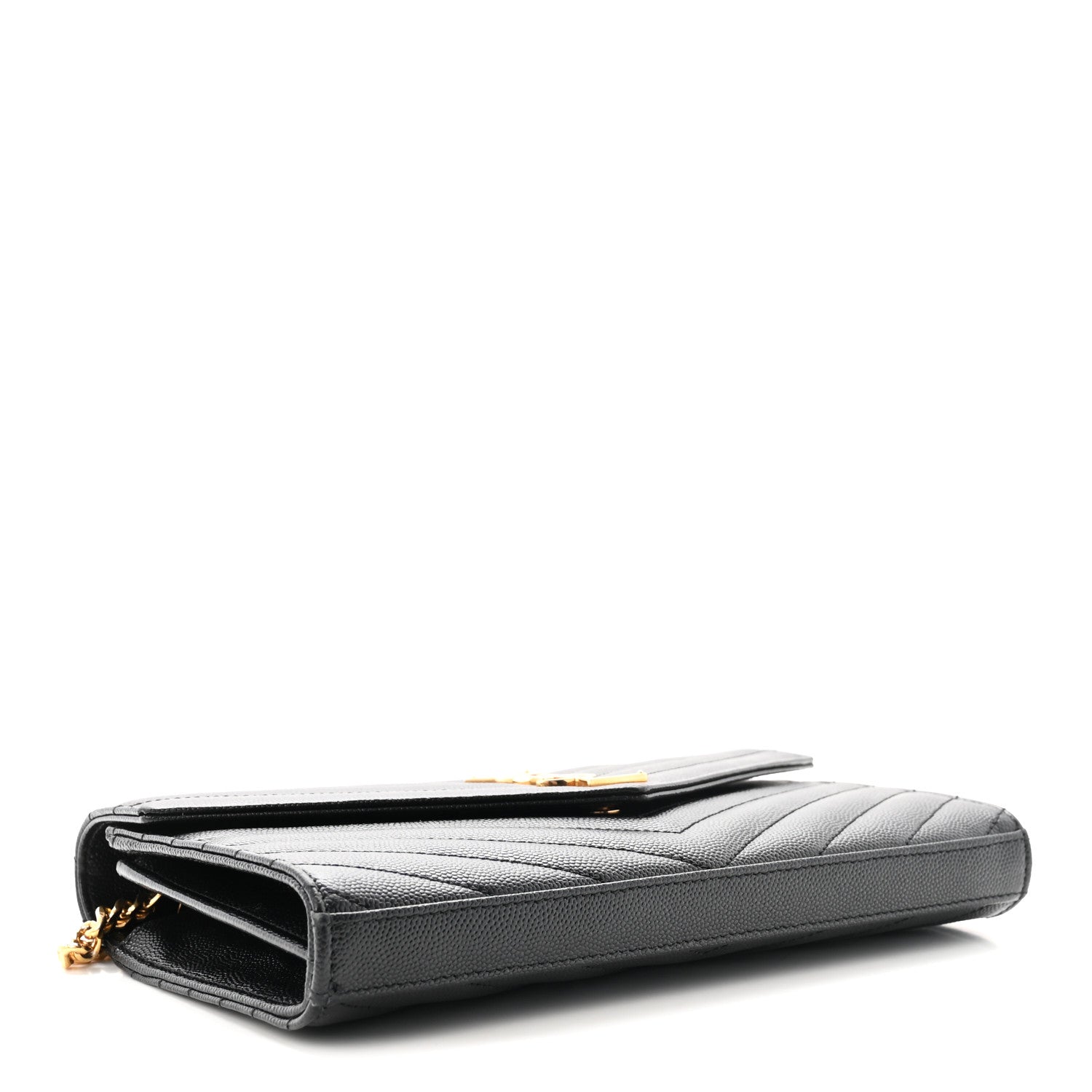 Saint Laurent Grain De Poudre Matelasse Chevron Monogram Chain Wallet Black 4 of 10