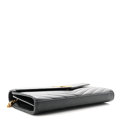 Saint Laurent Grain De Poudre Matelasse Chevron Monogram Chain Wallet Black 4 of 10