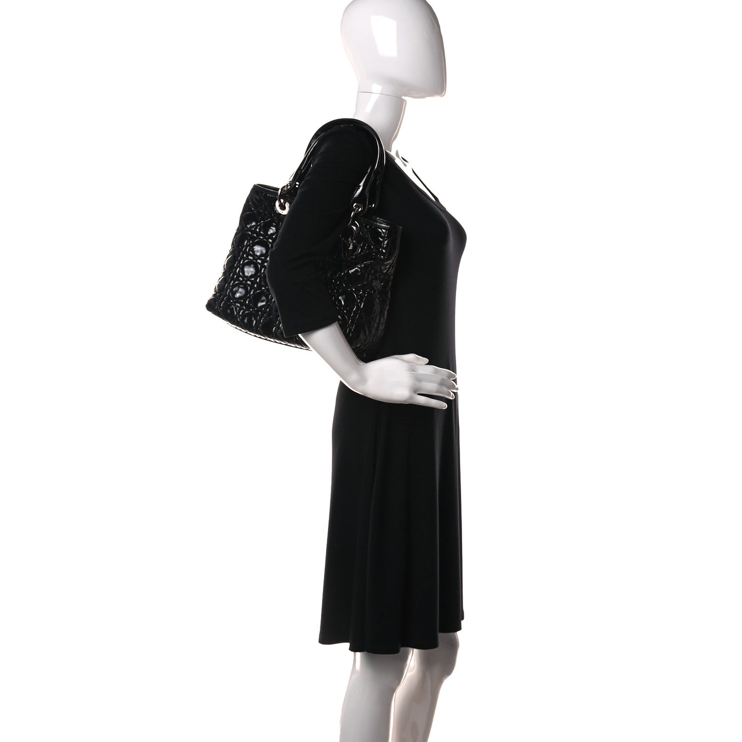 Patent Cannage Small Dior Soft Shopping Tote Black