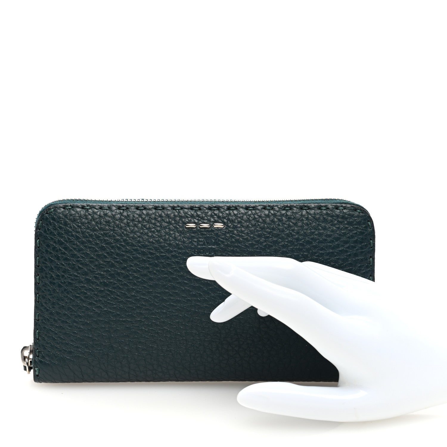 Fendi Cuoio Romano Lux Selleria Zip Around Wallet Blue 2 of 6