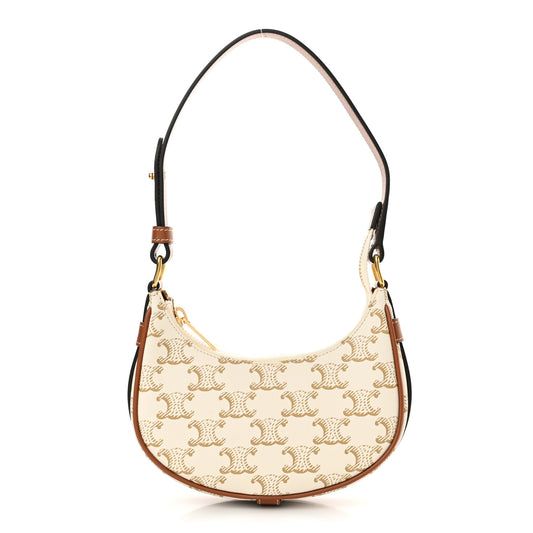 Canvas Calfskin Mini Ava Triomphe Shoulder Bag White