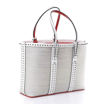 Christian Louboutin Calfskin Metallic Straw Spikes East West Cabata Tote White 3 of 9
