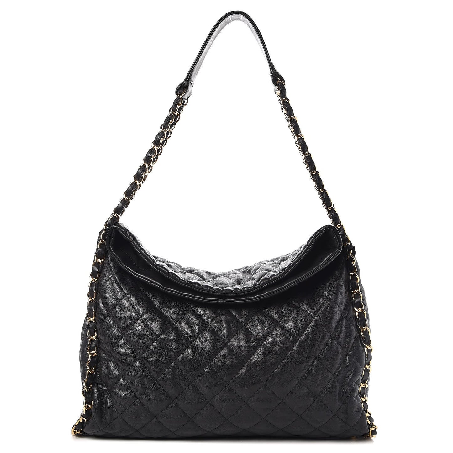 Calfskin Quilted Large Chain Me Hobo Black