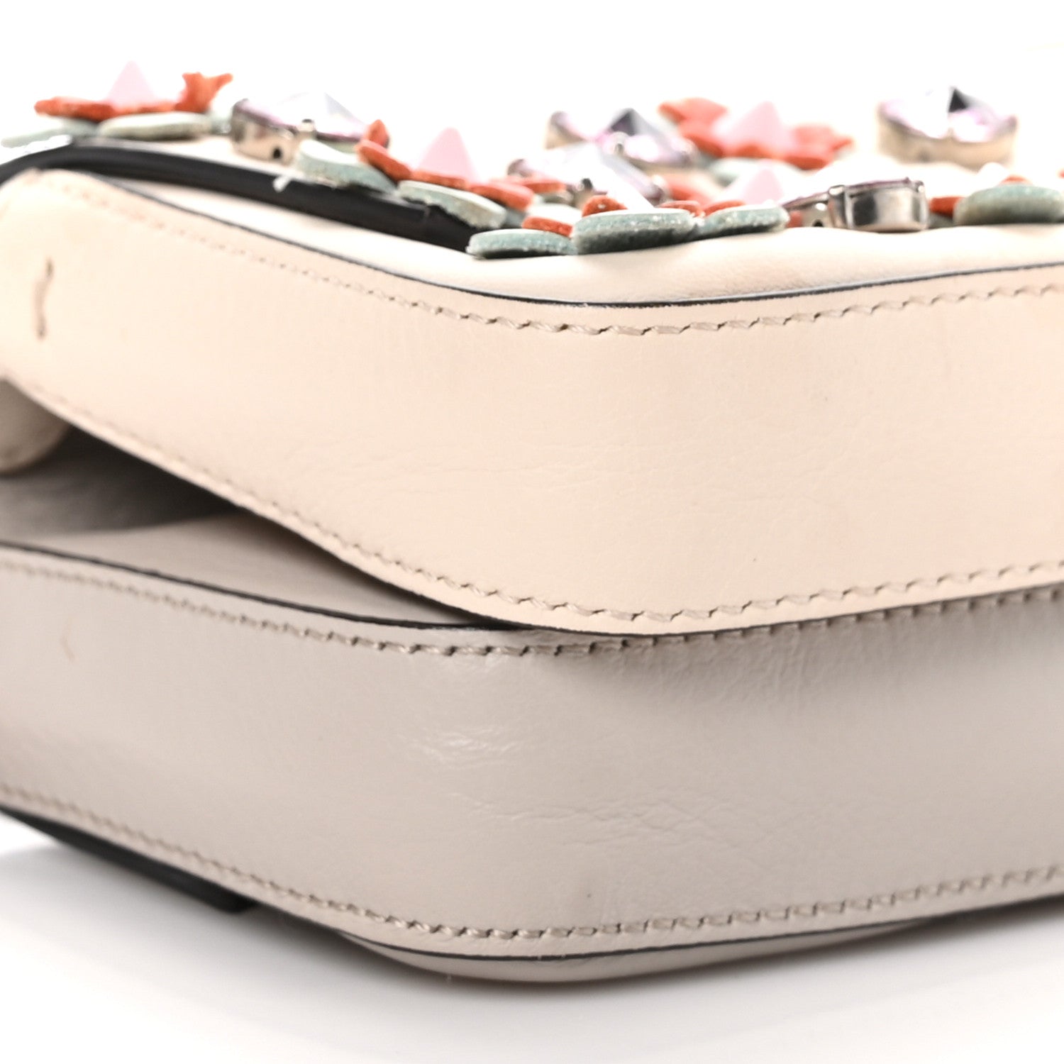 Fendi Vitello Dolce Crystal Flowerland Bi-Color Micro Double Baguette Camelia Grigio Polvere 8 of 9