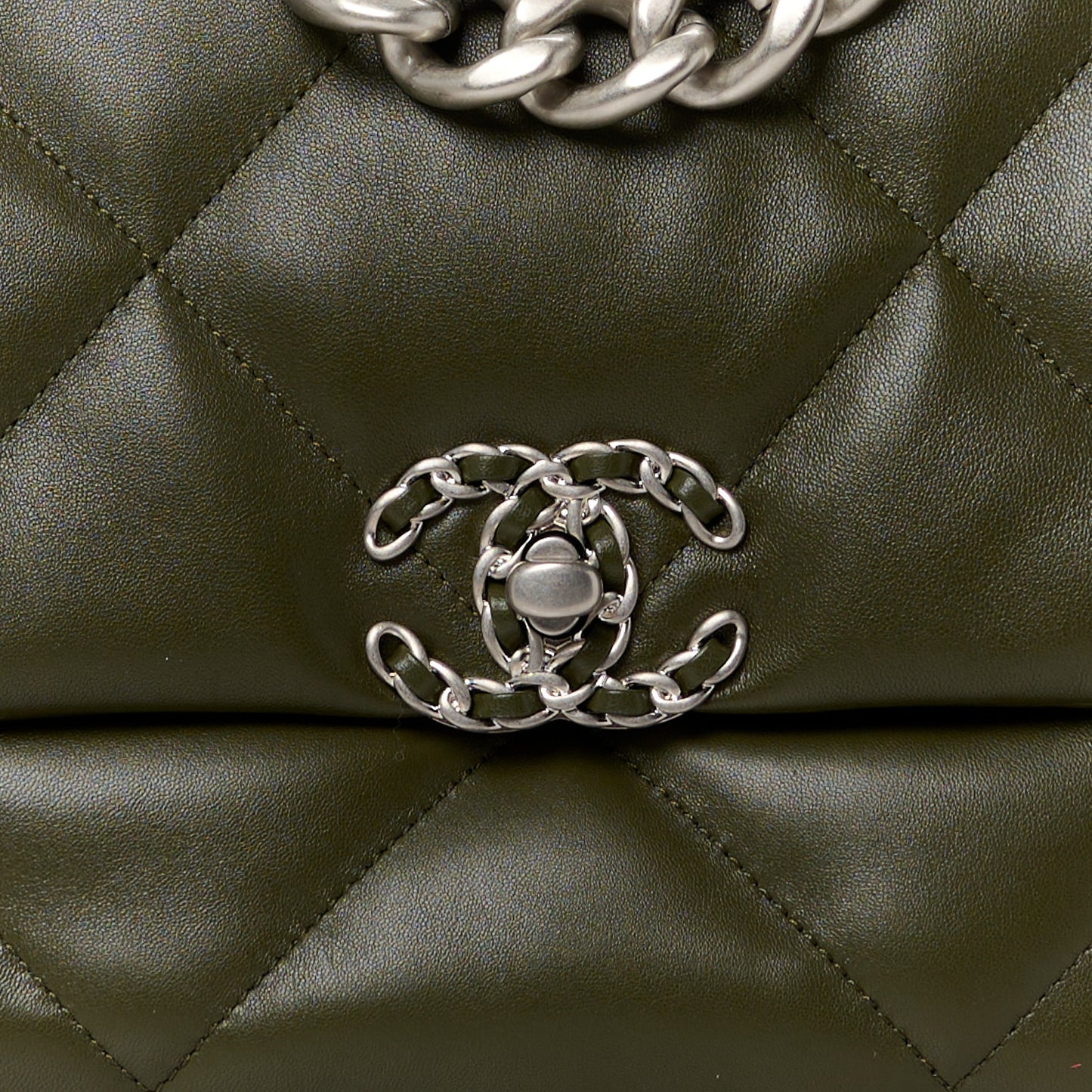 Lambskin Quilted Large Chanel 19 Flap Khaki