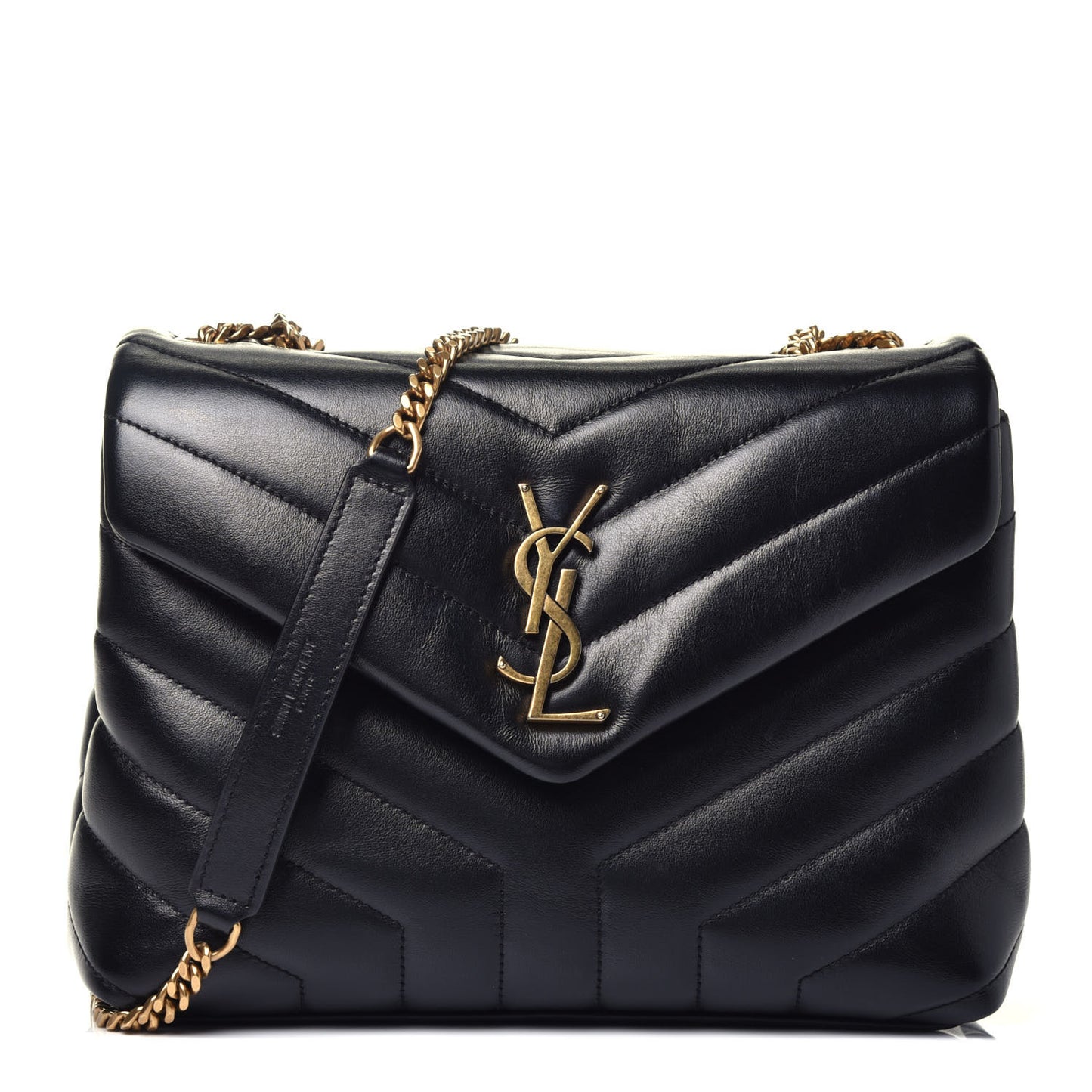 Calfskin Y Quilted Monogram Small Loulou Chain Satchel Black