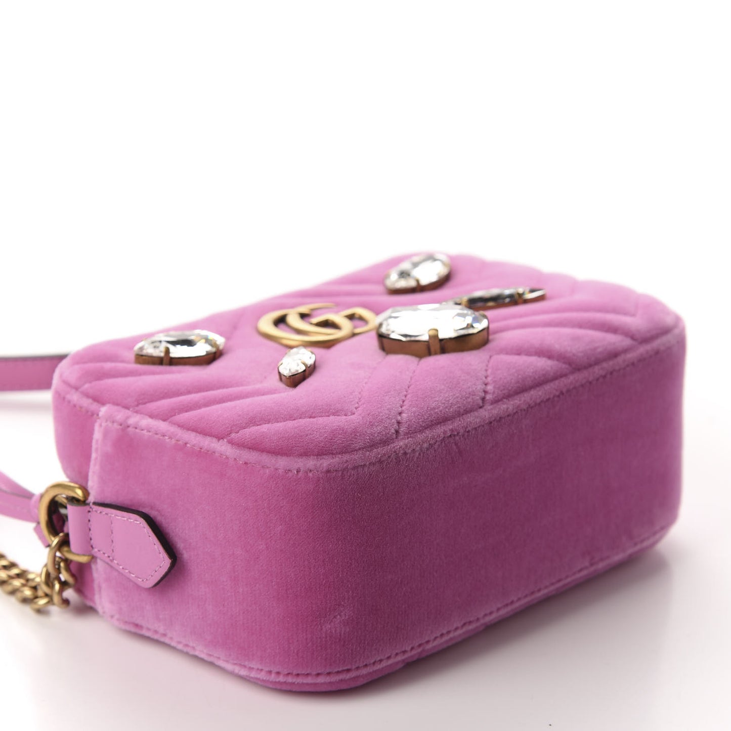 Velvet Matelasse Marquise Crystals Mini GG Marmont Chain Shoulder Bag Malva