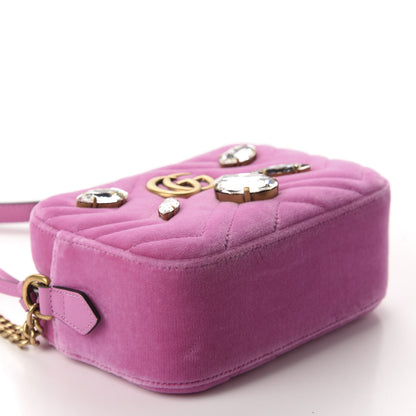 Gucci Velvet Matelasse Marquise Crystals Mini GG Marmont Chain Shoulder Bag Malva 4 of 10