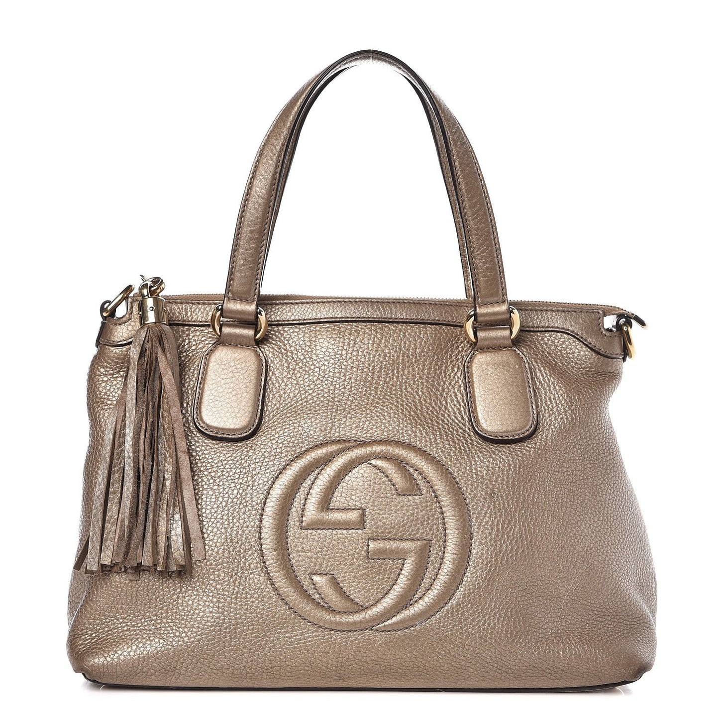 Metallic Cellarius Calfskin Small Soho Top Handle Satchel Golden Beige