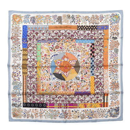 Hermes Silk Pique Fleuri de Provence Scarf 90 Gris Bleute Beige Orange 1 of 6