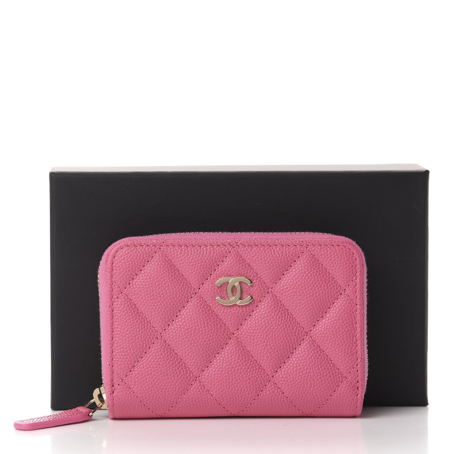 Caviar Quilted Zip Coin Purse Pink