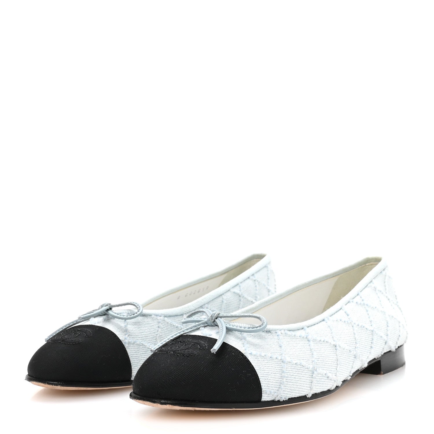 Chanel Denim Embroidered Grosgrain CC Cap Toe Ballerina Flats 38.5 Light Blue Black 4 of 8