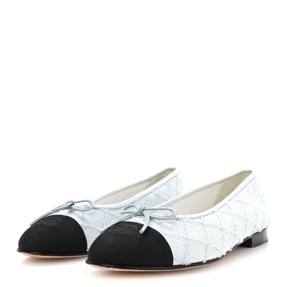 Chanel Denim Embroidered Grosgrain CC Cap Toe Ballerina Flats 38.5 Light Blue Black 4 of 8