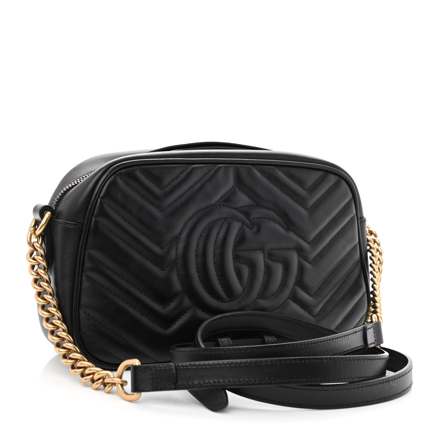 Calfskin Matelasse Small GG Marmont Chain Shoulder Bag Black