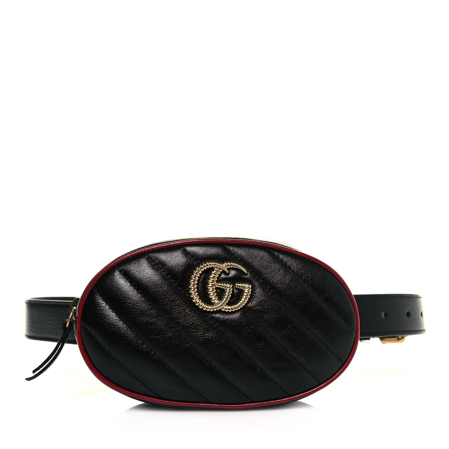 Gucci Azalea Calfskin Matelasse Diagonal Torchon GG Marmont Belt Bag 85 34 Black Romantic Cerise 1 of 11