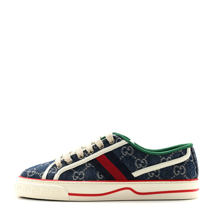 Gucci New Denim GG Monogram Web Womens 1977 Tennis Sneakers 38.5 Blue Tea Mystic White 1 of 9