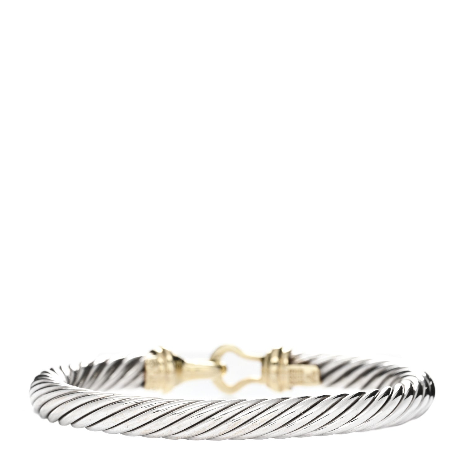 David Yurman Sterling Silver 14K Yellow Gold 7mm Cable Classic Buckle Bracelet 2 of 3
