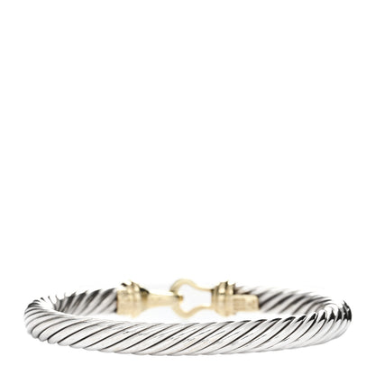 David Yurman Sterling Silver 14K Yellow Gold 7mm Cable Classic Buckle Bracelet 2 of 3