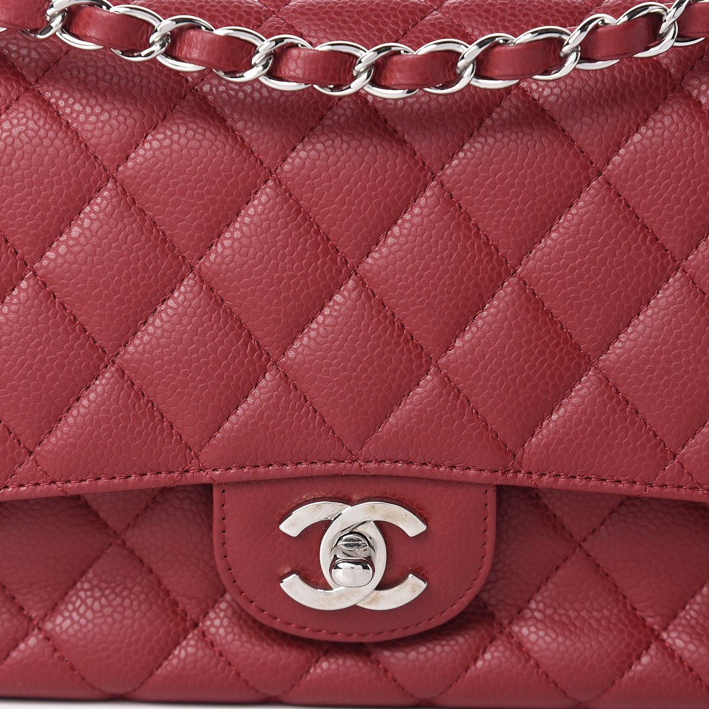 Caviar Quilted Medium Double Flap Red