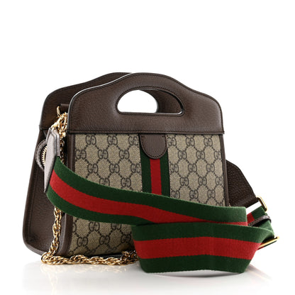 Gucci GG Supreme Monogram Textured Dollar Calfskin Web Small Ophidia Slip Handle Tote Beige Ebony New Acero 3 of 9