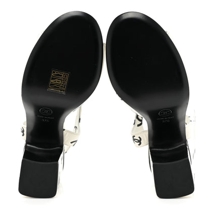 Chanel Lambskin Printed Coco Beach Sandals 37 White Black 6 of 10