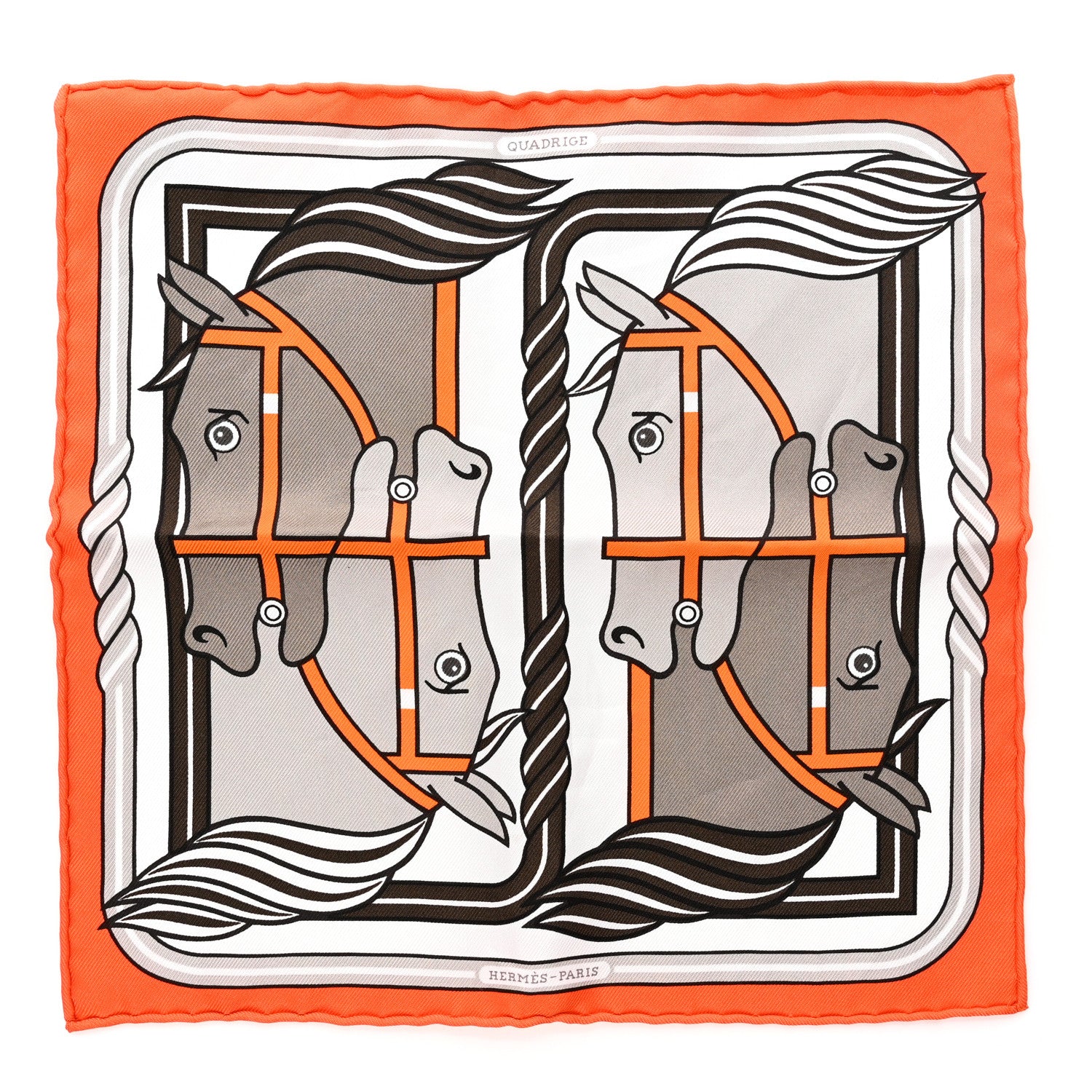 Hermes Silk Quadrige II Nano Scarf 20 Orange Etoupe White 1 of 4