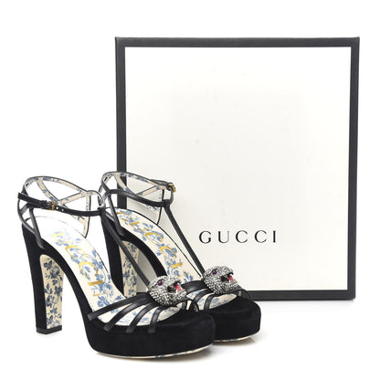 Gucci Velvet Malaga Kid Elias T-Strap Platform High Heel Sandals 37 Black 9 of 9
