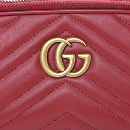 Gucci Calfskin Matelasse Mini GG Marmont Chain Crossbody Bag Hibiscus Red 7 of 10