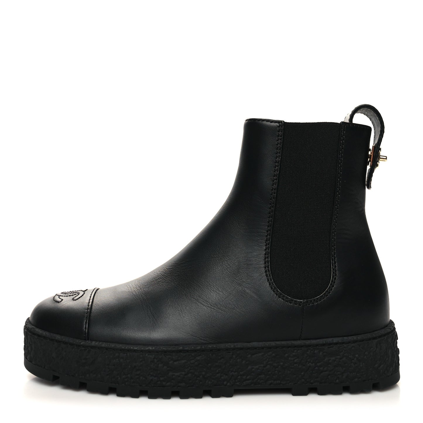 Calfskin Cap Toe CC Ankle Boots 37.5 Black