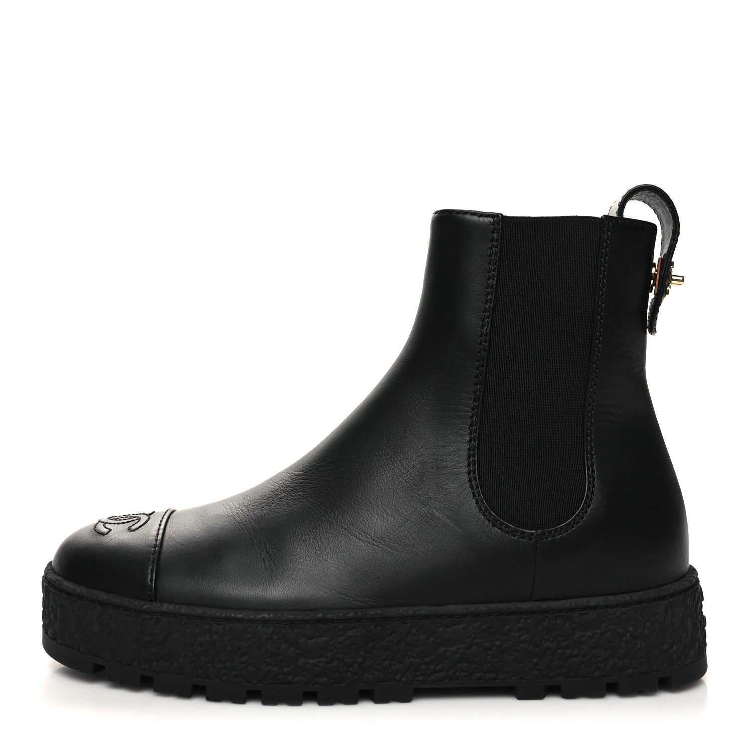 Chanel Calfskin Cap Toe CC Ankle Boots 37.5 Black 1 of 8