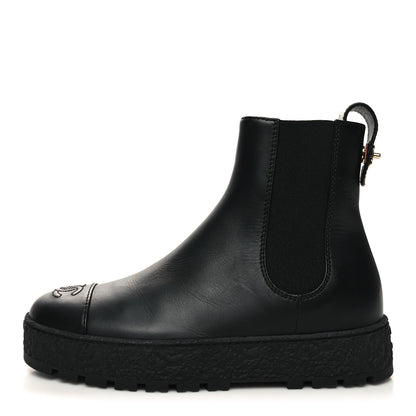 Chanel Calfskin Cap Toe CC Ankle Boots 37.5 Black 1 of 8