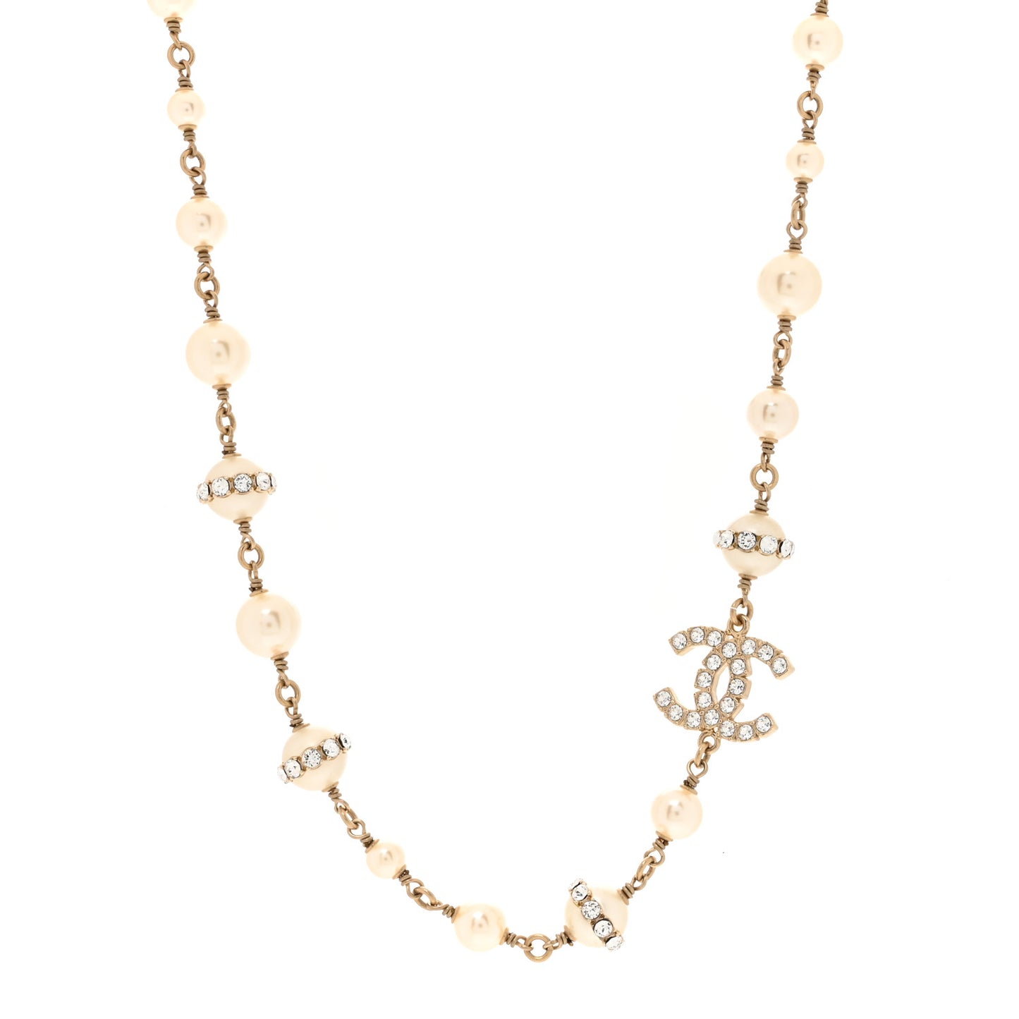 Crystal Pearl CC Short Necklace Gold