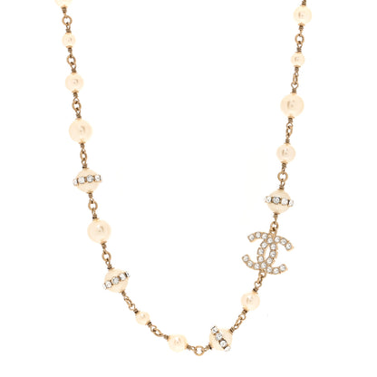 Chanel Crystal Pearl CC Short Necklace Gold 1 of 5