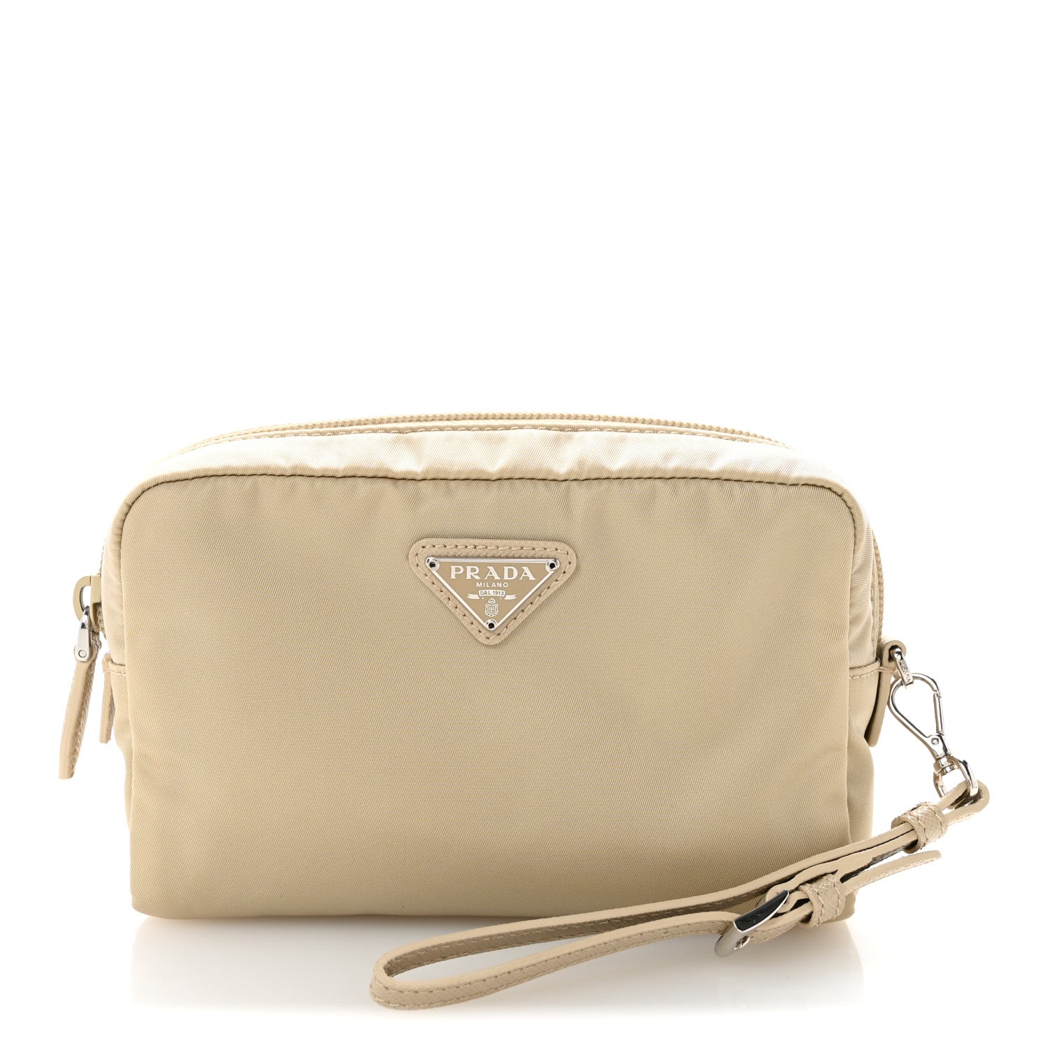 Prada Tessuto Nylon Vela Saffiano Necessaire Wristlet Pouch Cammeo 1 of 10