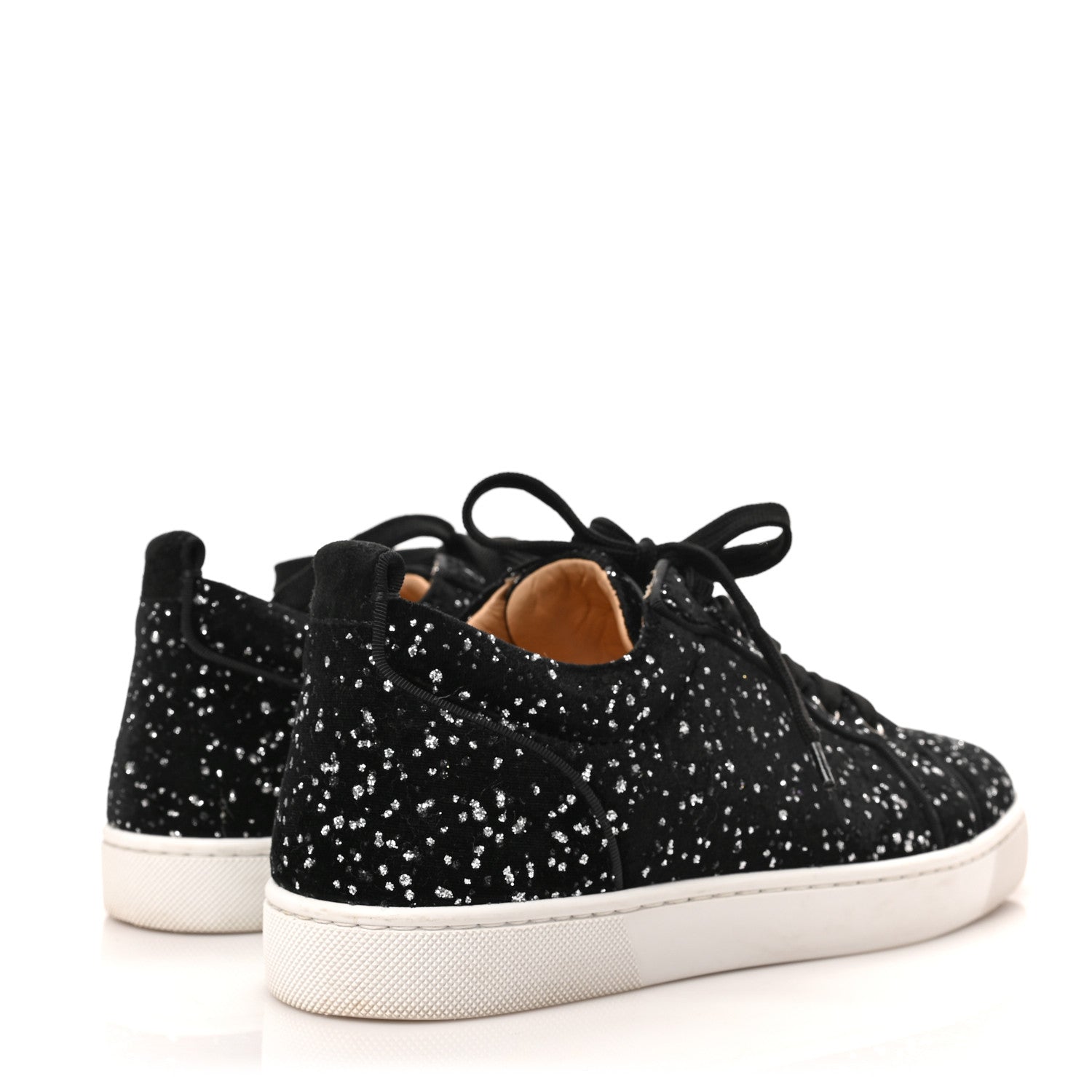 Christian Louboutin Velvet Glitter Men's Louis Junior Flat Sneakers 40 Black Silver 4 of 7