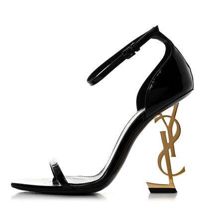 Saint Laurent Patent Calfskin Opyum 110 Sandals 37.5 Black Gold 1 of 9