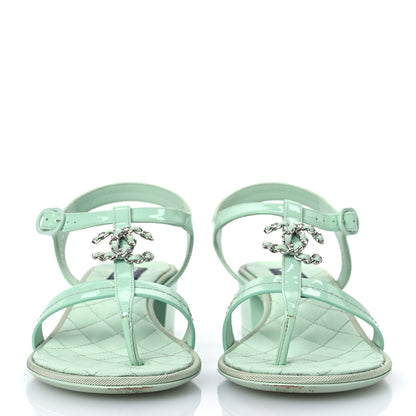 Chanel Patent CC Logo Thong Sandals 38.5 Green 3 of 13