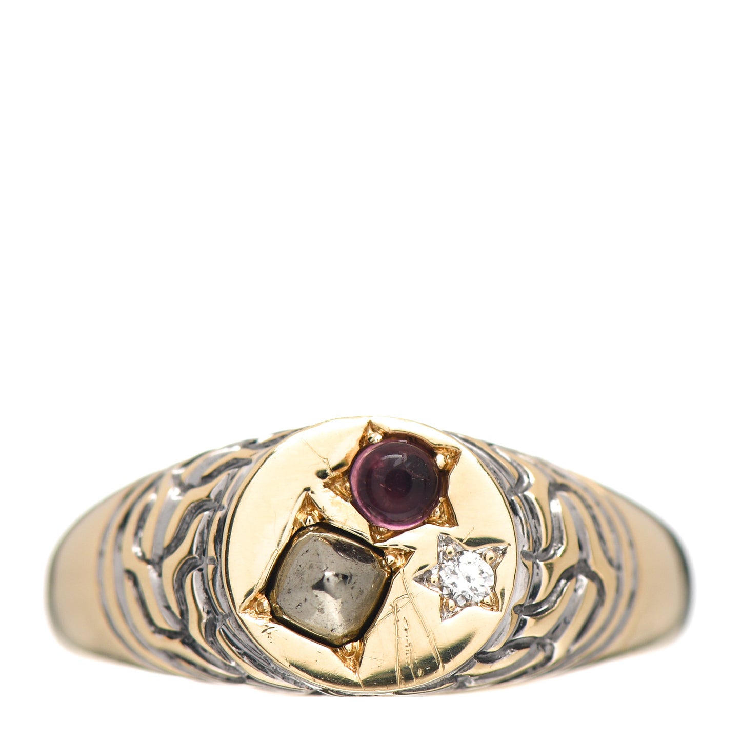 X Adwoa Aboah 18K Yellow Gold Diamond Pink Tourmaline Pyrite Classic Chain Signet Ring 47 4