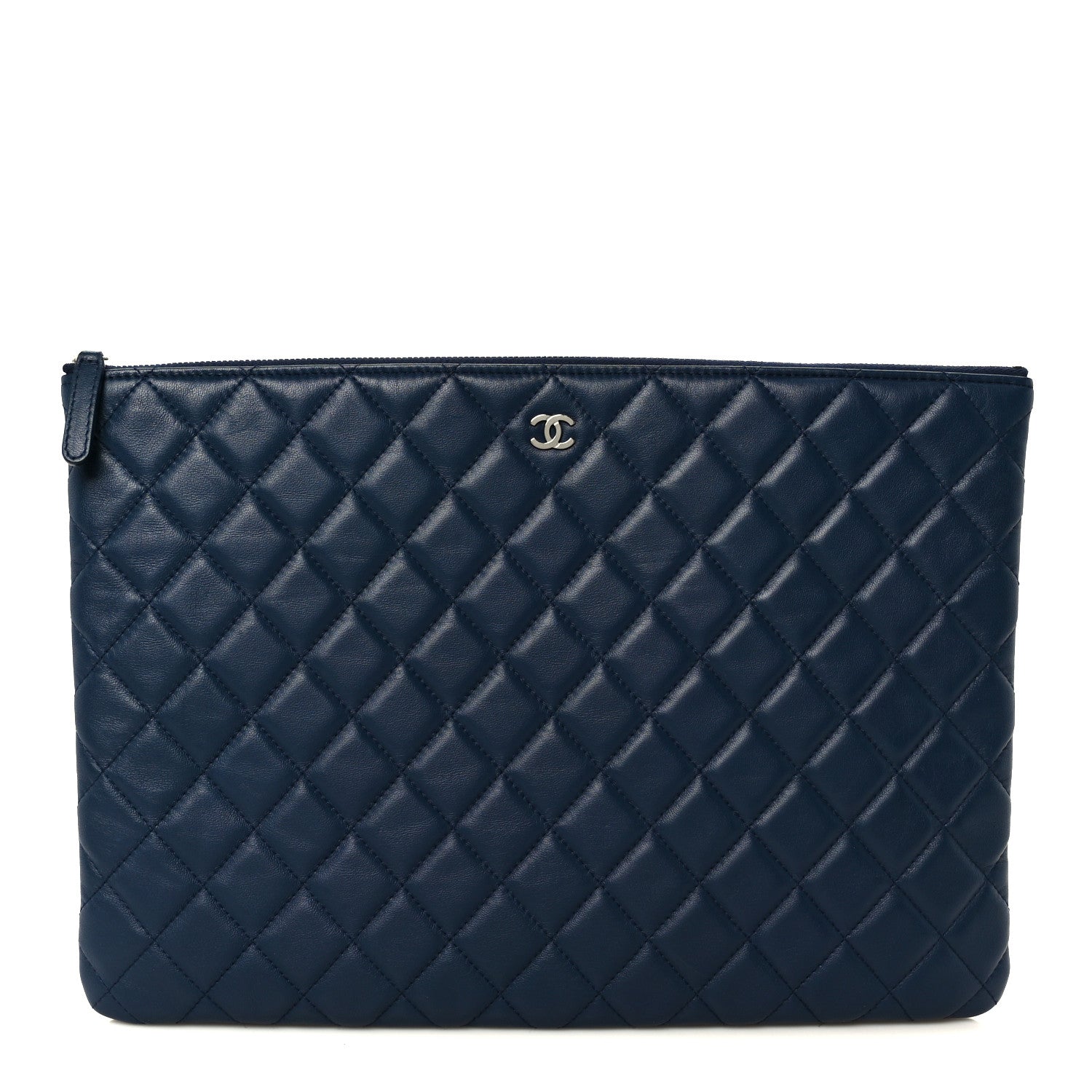 Chanel Lambskin Quilted Large Cosmetic Case Navy 1 of 8