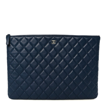 Chanel Lambskin Quilted Large Cosmetic Case Navy 1 of 8