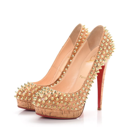 Christian Louboutin Cork Lucido Yolanda 120 Spikes Pumps 37.5 Natural 3 of 10