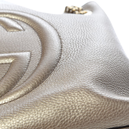 Gucci Metallic Pebbled Calfskin Medium Soho Chain Shoulder Bag Golden Beige 11 of 13